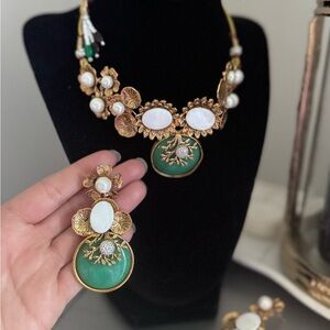 Elegant Gold and Green Necklace Set